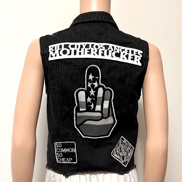 Kill City by Lip Service”LA MF’s” Zero Future Black Punk Denim Vest Women M - Picture 4 of 9